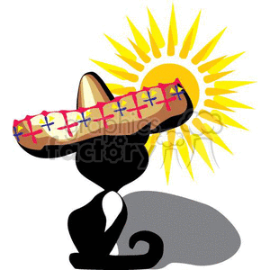 clipart - black cat wearing a sombrero sitting in the sun.