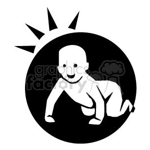 Black and White Baby Crawling and Smiling clipart. Commercial use image # 371412