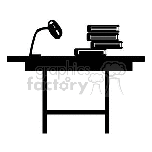 clipart - black and white desk with books on it.
