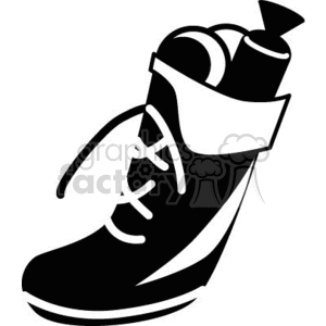 clipart - Black and White Santa Claus Boot Filled with Toys and Candy.