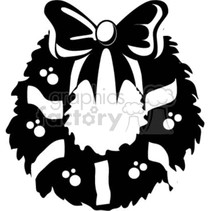Black and White Wreath with Berries and a Big Bow clipart. Commercial use image # 371985