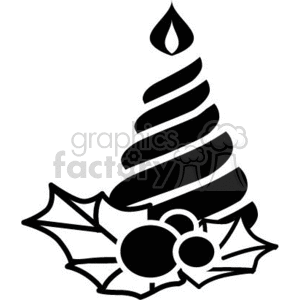 Black and White Swirl Candle Sitting by some Holly Berry  clipart.