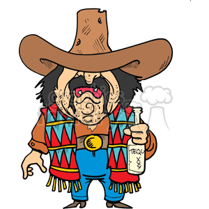 clipart - drunk Mexican cowboy.