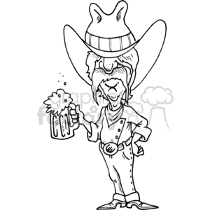 Black and white cowboy with a beer mug