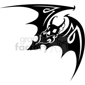 Black and white scary bat flying sideways clipart. Commercial use image # 373007