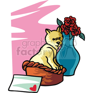 Dog in a basket for a Valentine's Day gift. clipart. Royalty-free image # 146051
