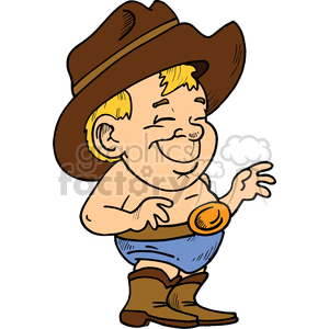 Liitle boy wearing cowboy boots and hat clipart.