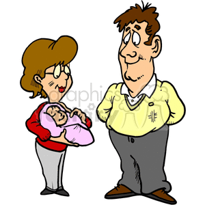 New parents admiring thier new child clipart.