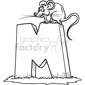 Little mouse sitting on a big M  clipart. Commercial use image # 373562