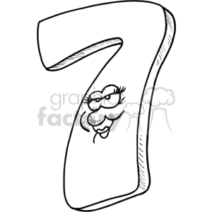 Black and white number seven with cartoon face