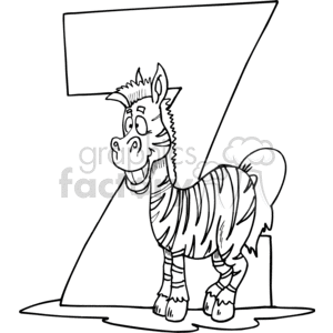 Royalty Free Black And White Letter Z With A Zebra Clipart Images