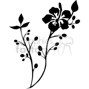 clipart - black drawing of a hibiscus flower on a branch.