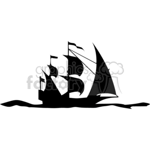 clipart - black and white pirate ship.