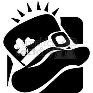 A Black and White Leprechaun Hat with a Buckle and a Three Leaf Clover clipart.