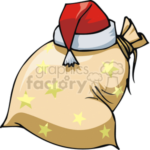 Santa's gift bag with Stars and His Hat on the Top clipart.