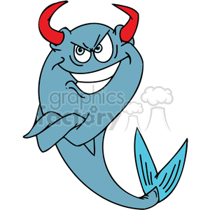 a blue devil fish with red horns clipart.