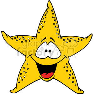 Happy yellow starfish cartoon character funny happy smile fish creature sea