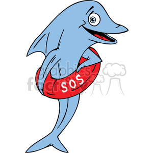clipart - a dolphin in rescue ring with SOS.