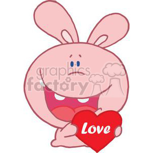 A Smiling Pink Bunny Holds A Red Valentine With Love On It In White
