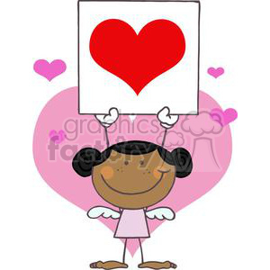 clipart - Stick African American Cupid Girl with a Heart Banner.