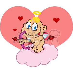 Cute Cupid with Bow and Arrow On A Pink Cloud clipart.