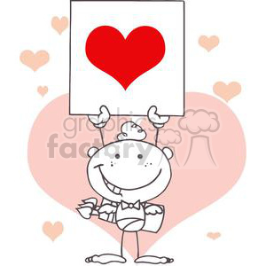 Cartoon Stick Cupid with  Heart Banner and light Pink Hearts In background clipart.