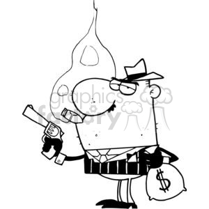 clipart - Mobster Holds Gun and Sack of Money in Stripe Suite.