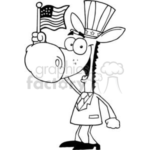 clipart - Patriotic Democratic Donkey Waving An American Flag On Independence Day.