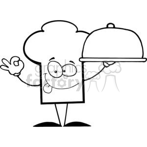 Cartoon Chefs Hat Character Serving Food In A Sliver Platter clipart. Royalty-free image # 379507