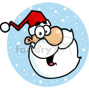 Santa Head in front of Blue Circle with stars clipart.