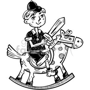 boy playing on his rocking horse clipart.
