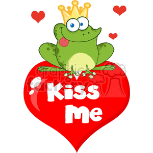 Cartoon-Frog-Prince-On-A-Red-Heart-Kiss-Me clipart. Commercial use image # 381823