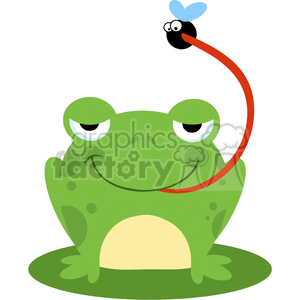 Cartoon Frog On A Lilly Catching Flies