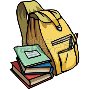 Cartoon backpack books and pencils  clipart.