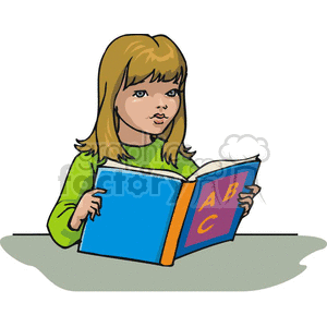 Cartoon student learning her ABC's clipart.