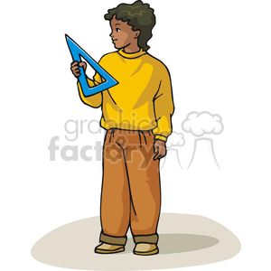 Cartoon boy holding a measuring triangle