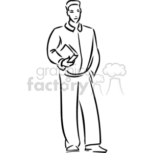 education cartoon black white outline vinyl-ready student waiting holding text book coat back to school ready first day happy 