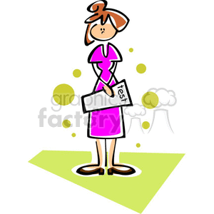 education cartoon teacher student holding test finished waiting done submitting college studying woman whimsical fun cute standing class girl back to school determined smart whimsical 
