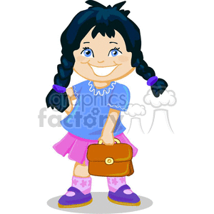 clipart - small girl smiling holding a purse.