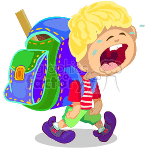boy crying on his first day of school clipart.