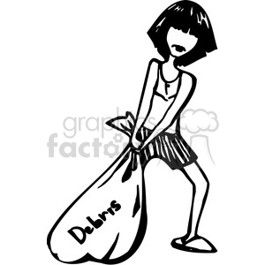cartoon girls female black white teenager teen teens young women lady girl females woman vinyl-ready garbage trash debris bag pick+up