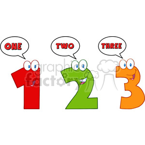 cartoon funny education school learning numbers character happy 3 three orange 1 one 2 two red green