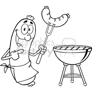 Happy Sausage With Sausage On Fork And Barbecue clipart.