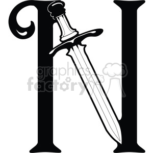cartoon cute sword letters letter n