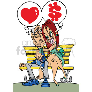cartoon funny silly comical characters gold+digger money couple relationship love bench boyfriend husband lover girlfriend