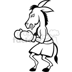 clipart - black and white donkey boxing.