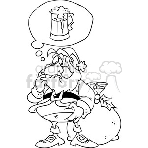 black and white santa claus dreaming with a beer clipart. Commercial use image # 388227