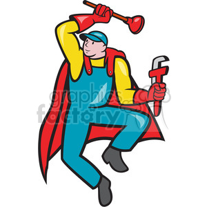super plumber plunger wrench fly clipart.