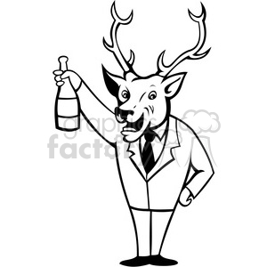 black and white deer holding wine bottle clipart. Royalty-free image # 388297
