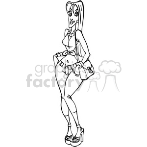 cartoon girl black and white clipart. Commercial use image # 388405